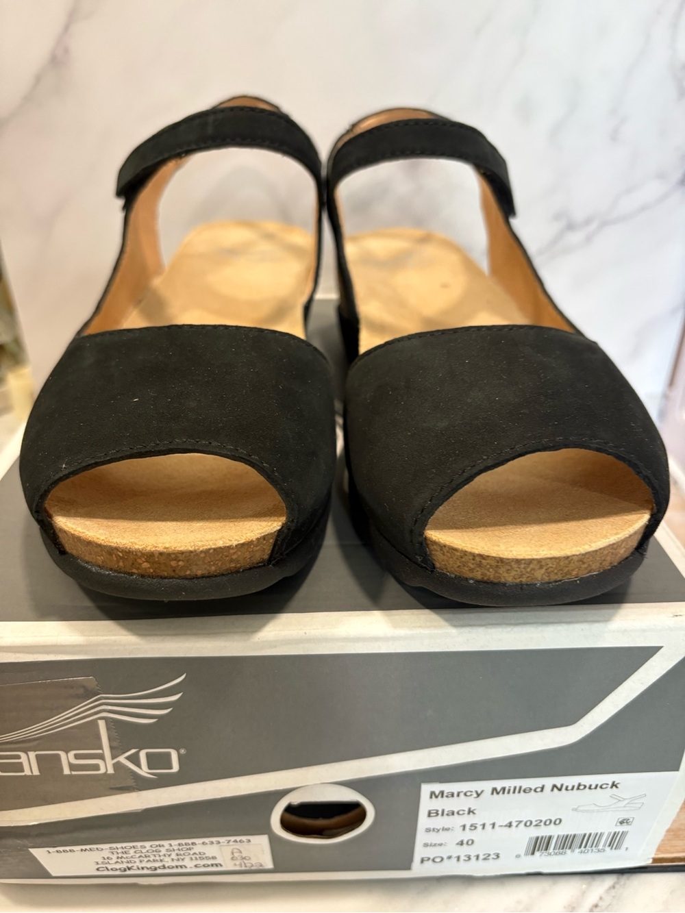 Dansko Marcy Black Milled Nubuck Open-Toe Slingback Sandals NIB